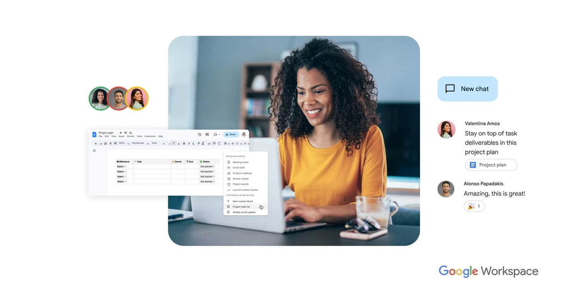 Team members collaborating in a modern workplace environment