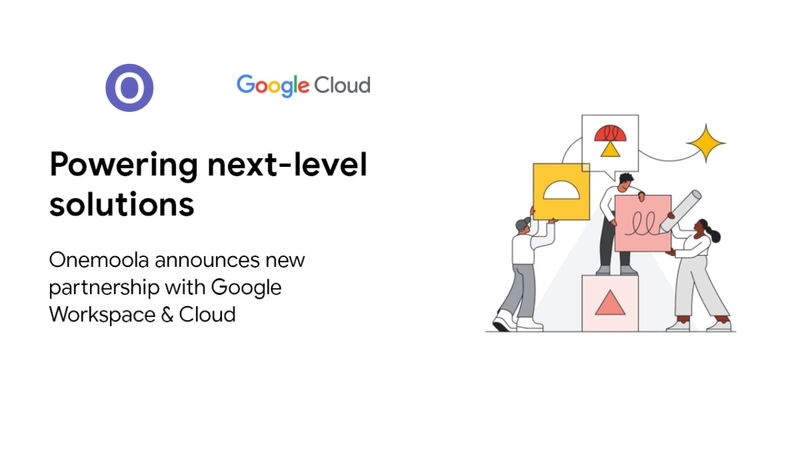 The Onemoola and Google Partner logos with abstract background representing technology and security.